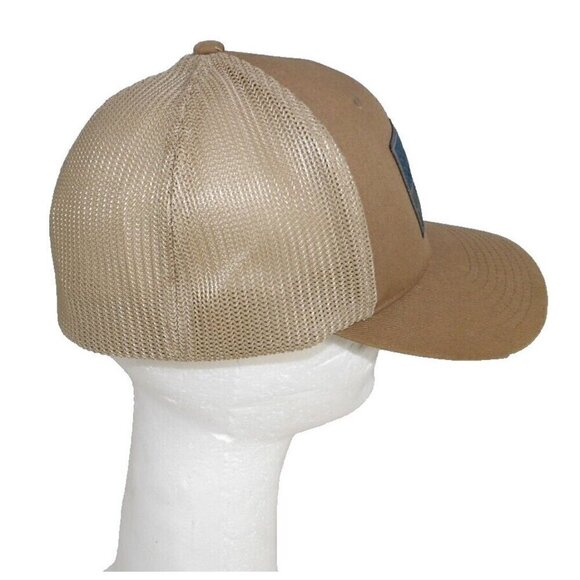 COLUMBIA light brown, tan Flexfit baseball hat, cap with flag & trees S/M 22-23" - Picture 2 of 5